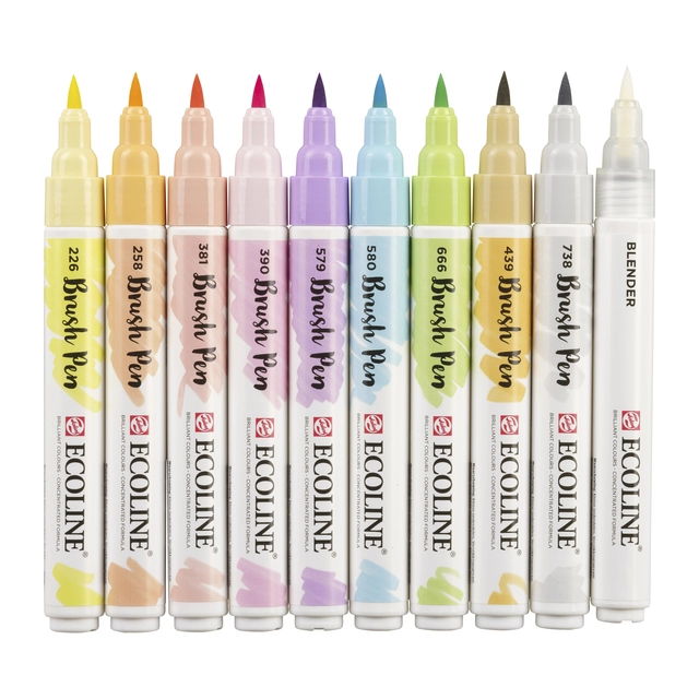 Een Ecoline brushpen set 10 stuks pastel koop je bij Terpen Tijn