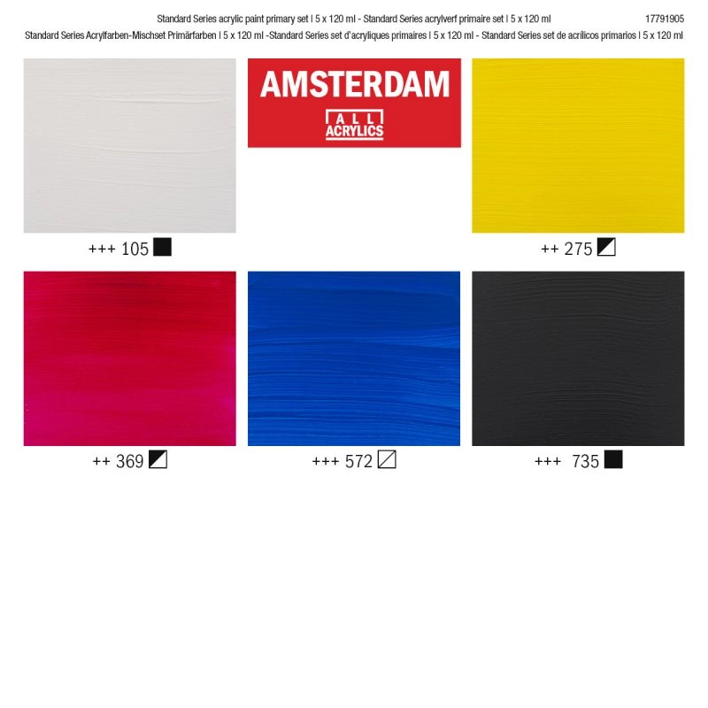 Een Amsterdam acrylverf 5 tubes 120 ml Primaire set koop je bij Terpen Tijn