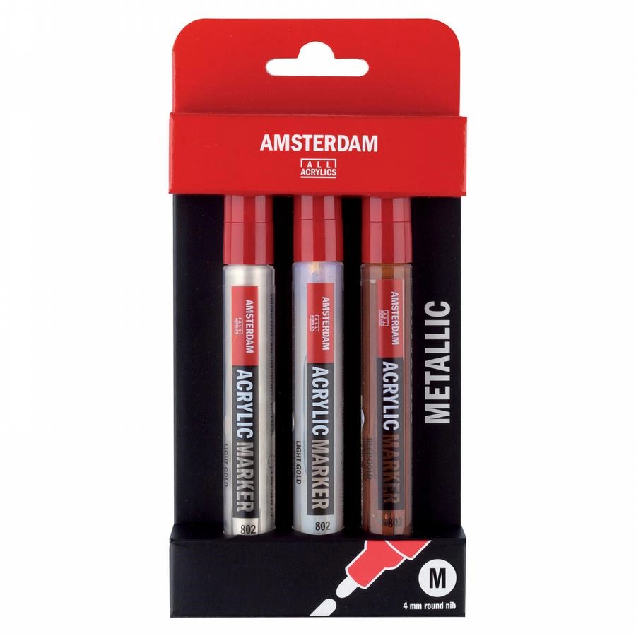 Een Amsterdam acryl marker 4 mm 3 stuks metallic set koop je bij Terpen Tijn