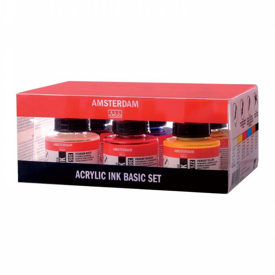 Een Amsterdam acrylic ink 6 flacons 30 ml set koop je bij Terpen Tijn