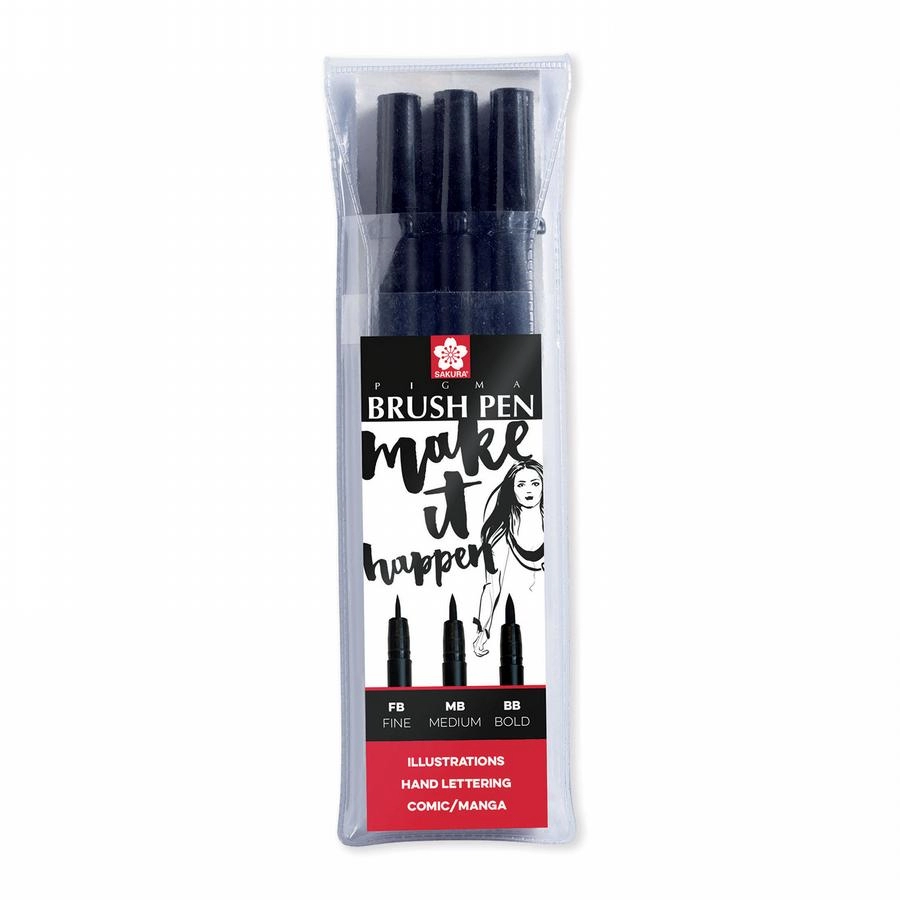 Een Sakura Pigma brush pen zwart 3 stuks set koop je bij Terpen Tijn