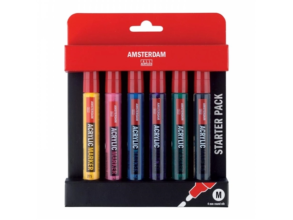 Een Amsterdam acryl marker 4 mm 6 stuks basis set koop je bij Terpen Tijn