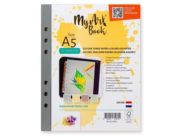 Een MyArt®Book A5 225 grams gekleurd papier 4 kleuren assorti A5 koop je bij Terpen Tijn