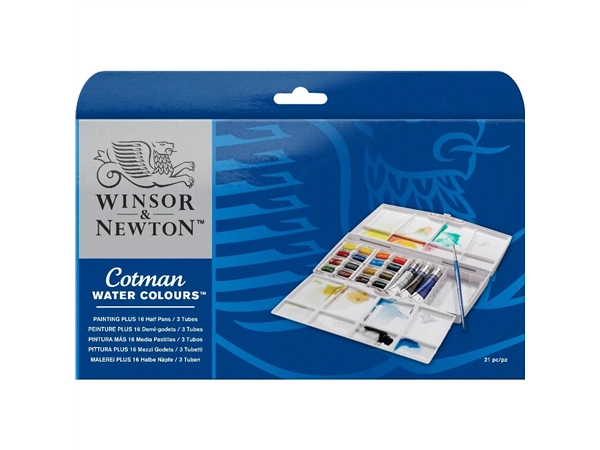 Een Cotman aquarelverf 16 napjes + 3 tubes + penseel set koop je bij Terpen Tijn