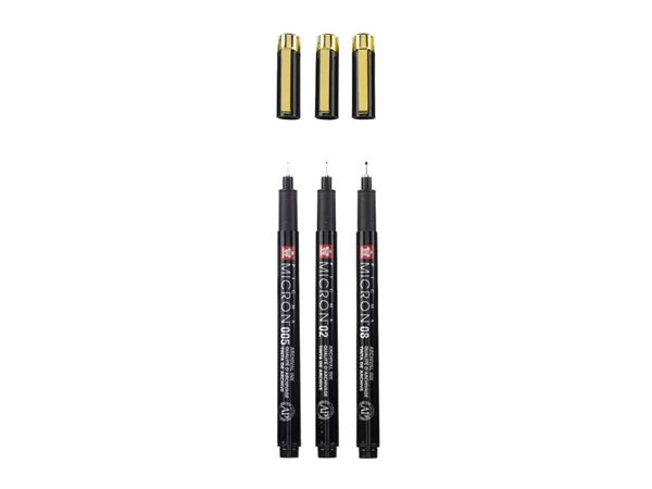 Een Sakura Pigma Micron fineliner set 3 stuks Black&Gold edition koop je bij Terpen Tijn