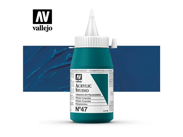 Een Acrylverf Vallejo 500 ml phtalo turquoise 47 koop je bij Terpen Tijn