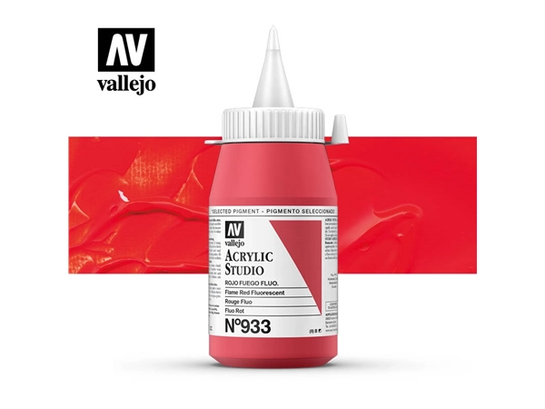 Een Acrylverf Vallejo 500 ml flame red fluorescent 933 koop je bij Terpen Tijn