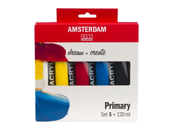 Een Amsterdam acrylverf 5 tubes 120 ml Primaire set koop je bij Terpen Tijn