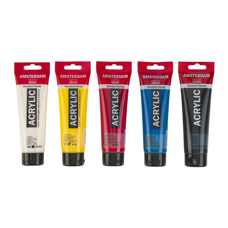 Een Amsterdam acrylverf 5 tubes 120 ml Primaire set koop je bij Terpen Tijn