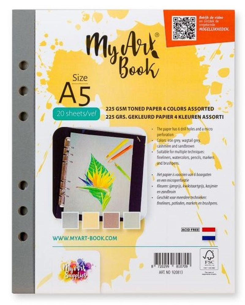 Een MyArt®Book A5 225 grams gekleurd papier 4 kleuren assorti A5 koop je bij Terpen Tijn