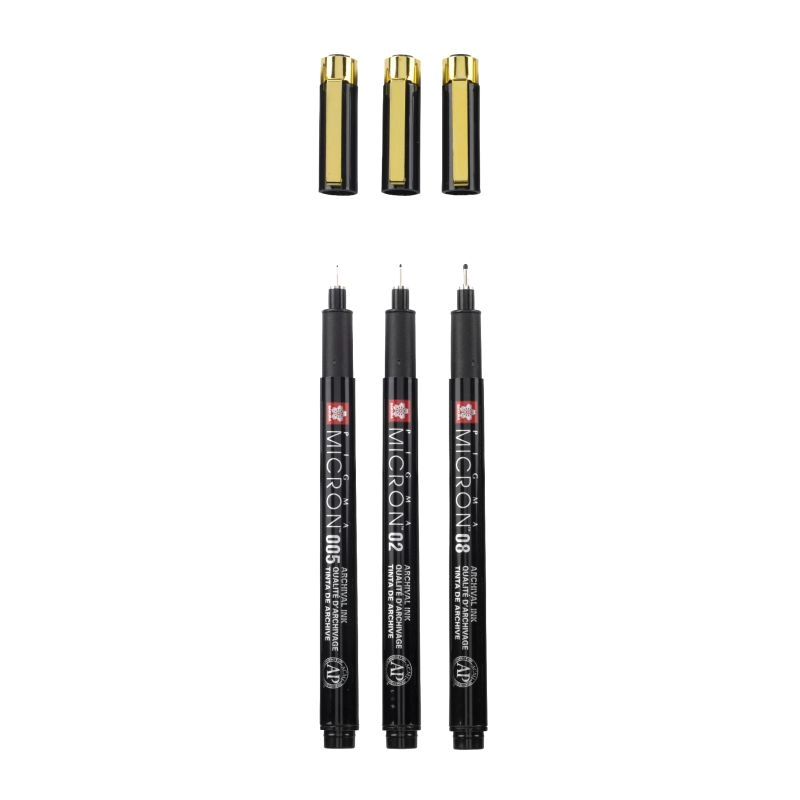 Een Sakura Pigma Micron fineliner set 3 stuks Black&Gold edition koop je bij Terpen Tijn