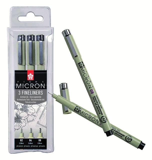 Een Sakura Pigma Micron fineliner 3 stuks set koop je bij Terpen Tijn