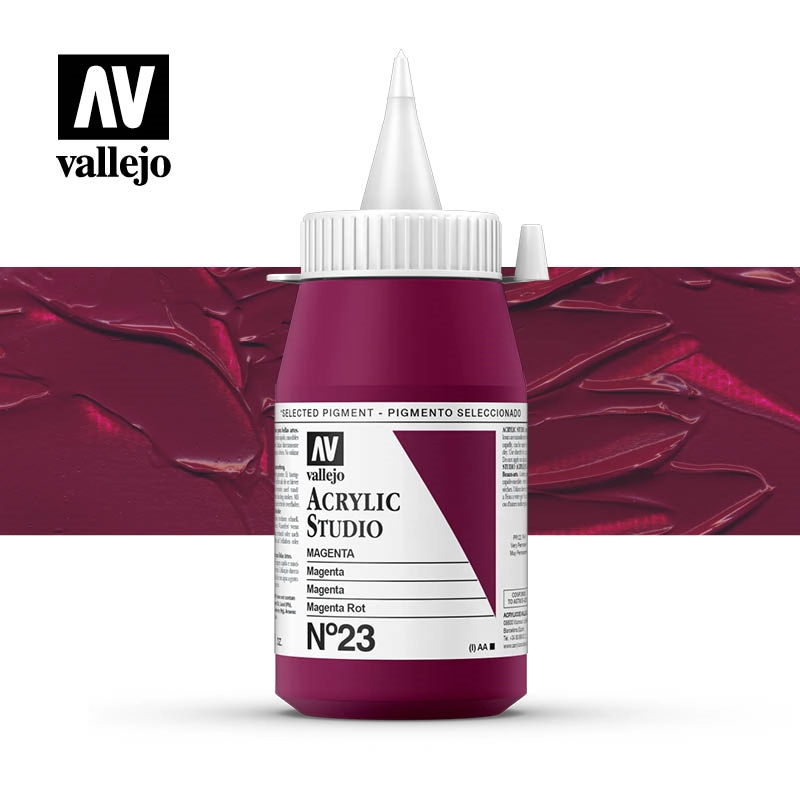 Een Acrylverf Vallejo 500 ml magenta 23 koop je bij Terpen Tijn