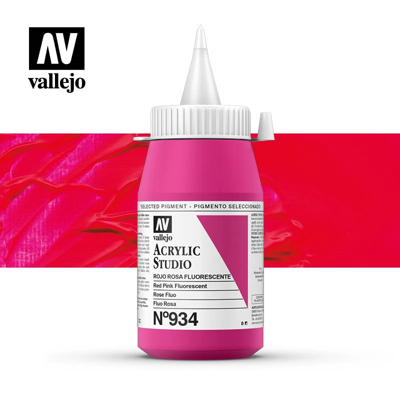 Een Acrylverf Vallejo 500 ml red pink fluorescent 934 koop je bij Terpen Tijn