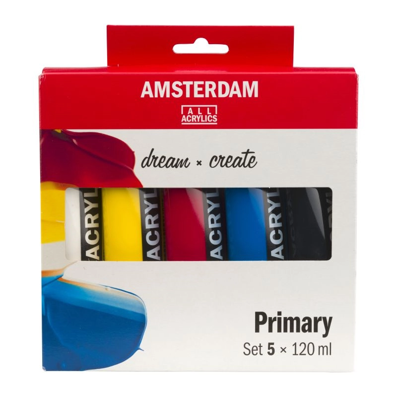 Een Amsterdam acrylverf 5 tubes 120 ml Primaire set koop je bij Terpen Tijn